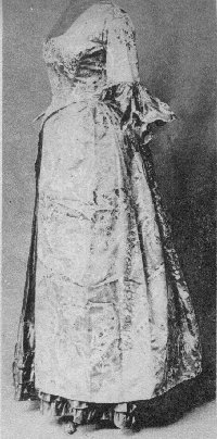 SILK BROCADE DRESS, WITH SILVER LACE STOMACHER